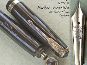 ◆太軸OH済◆ 1940年代製 パーカー・デュオフォルド万年筆 ココア 14金F イギリス◆1940’s Parker Duofold Cocoa 14ct F England◆