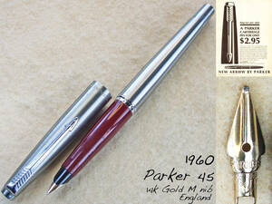 ◆稀少◆1960年製 パーカー45 万年筆 14金M イギリス◆ 1960 Parker 45 Fountain Pen 14k M nib England ◆