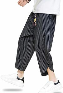 SI-76 【ブラック　２XLサイズ】サルエルパンツ メンズ ワイドパンツ 春服 夏服 人気 ズボン リネンパンツ 7分丈 ハーフパンツ ゆったり
