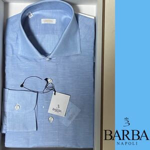 春夏新品 BARBA / バルバ リネンドレスシャツ size38 サックスブルー