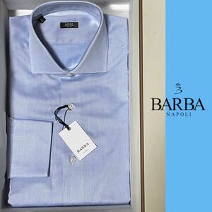 新品 BARBA / バルバ ピンドット織り ドレスシャツ size39 サックスブルー