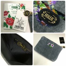 未使用 超美品 FEILER フェイラー シュニール織 ポーチ 2点セット 花刺繍 クラッチバッグ 化粧ポーチ 小物入れ 黒/グレー ドイツ製 最落無_画像9