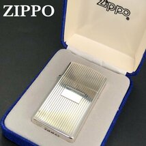 Zippo ジッポー STERLING SILVER シルバー ライター 着火確認済 スリム ストライプ オイルライター ケース付 ジッポ 正規品 最落無_画像1