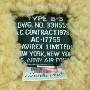 AVIREX LIMITED希少品フライトジャケット USA製Bー3リアルムートン未使用重量感ありUSAサイズ40ミンクオイル掛済