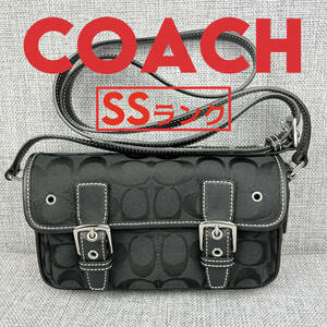 未使用★COACH コーチ スモールショルダーバッグ キャンバス＆本革レザー 黒 純正袋付き