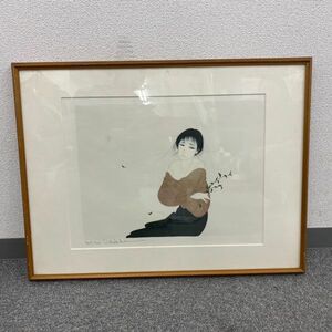 yN023-SG2-3 中島潔 風の女 500/500 水彩画 美術品 約62.5cm×47.5cm×2.5cm