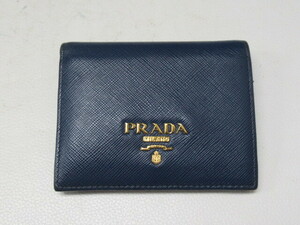 ◆S135.PRADA プラダ 二つ折り財布 ブルー/青/中古