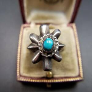  silver plating flower motif turquoise color oval meki deer n Biker Vintage ring ring jewelry import Y13-N