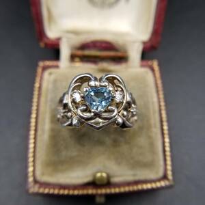  light blue Heart Stone CZ Classic design ... elegant 925 Vintage silver ring ring jewelry import Y13-N
