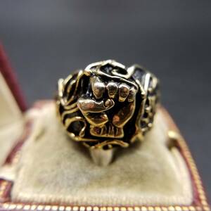 ESPOg- punch ... sculpture large .. Gold tone sterling Vintage silver ring ring jewelry Knuckle Y13-U