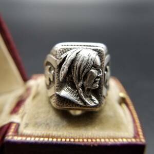  Indian. width face . image . engraving 925 silver Vintage ring ring men's jewelry -ply thickness feeling Arrow head volume Y13-H