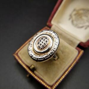 Lynda 925 Silver Button USA Art Deco Vintage Ring Showa Retro Ring Ring Silver Dress Ring