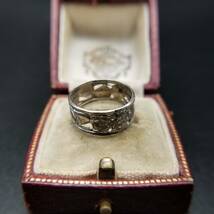 1940年代 花 ベル スターリングシルバー 米国 アールデコ ヴィンテージ リング 銀 レトロ 指輪 カットワーク 結婚 フローラル バンド 40's_画像4