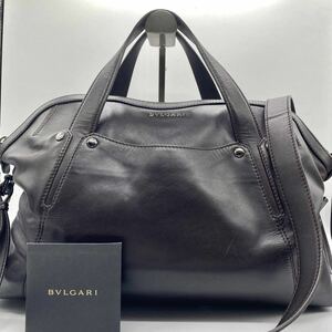 極美品 BVLGARI ブルガリ ボストンバッグ ハンドバッグ ビジネスバッグ ショルダー 2way オールレザー ブラウン ロゴ金具 大容量 メンズ