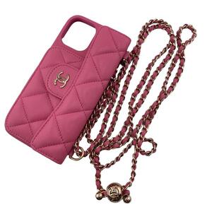 CHANEL/シャネル マトラッセ iPhoneケース iphone12 チェーンショルダー ココマーク ラムスキン ピンク レディース ブランド