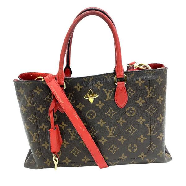 LOUIS VUITTON/ルイヴィトン ビトン M43553 フラワートート 2way ショルダーバッグ モノグラム レザー ハンドバッグ ブラウン