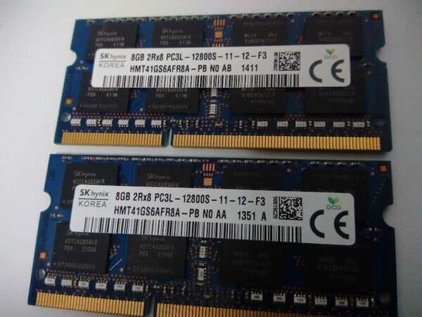 1.35／合計16GB（8GB×2枚)　PC3L-12800S　SK hynix ペア(規格同一)