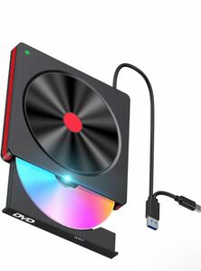 【未使用に近い】DVD/CDドライブ 外付け USB3.0 外付けポータブルType-C CD/DVD光学ドライブ 軽量 高速 内蔵ケーブル Window/Mac OS対応