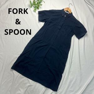 FORK&SPOON シャツワンピース　紺色　半袖　ONE ミモレ丈