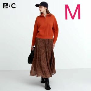 ユニクロ【UNIQLO C】シフォンプリーツスカート ブラウンM