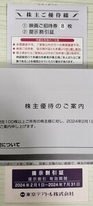 ☆最新☆東京テアトル 株主優待券 8枚綴＋提示割引証 男性名義 有効期限:2月1日～7月31日