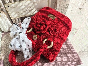 ☆Handmade…手編み…お出掛けバッグ、お散歩バッグ、ランチバッグ、水玉模様のスカーフ付き