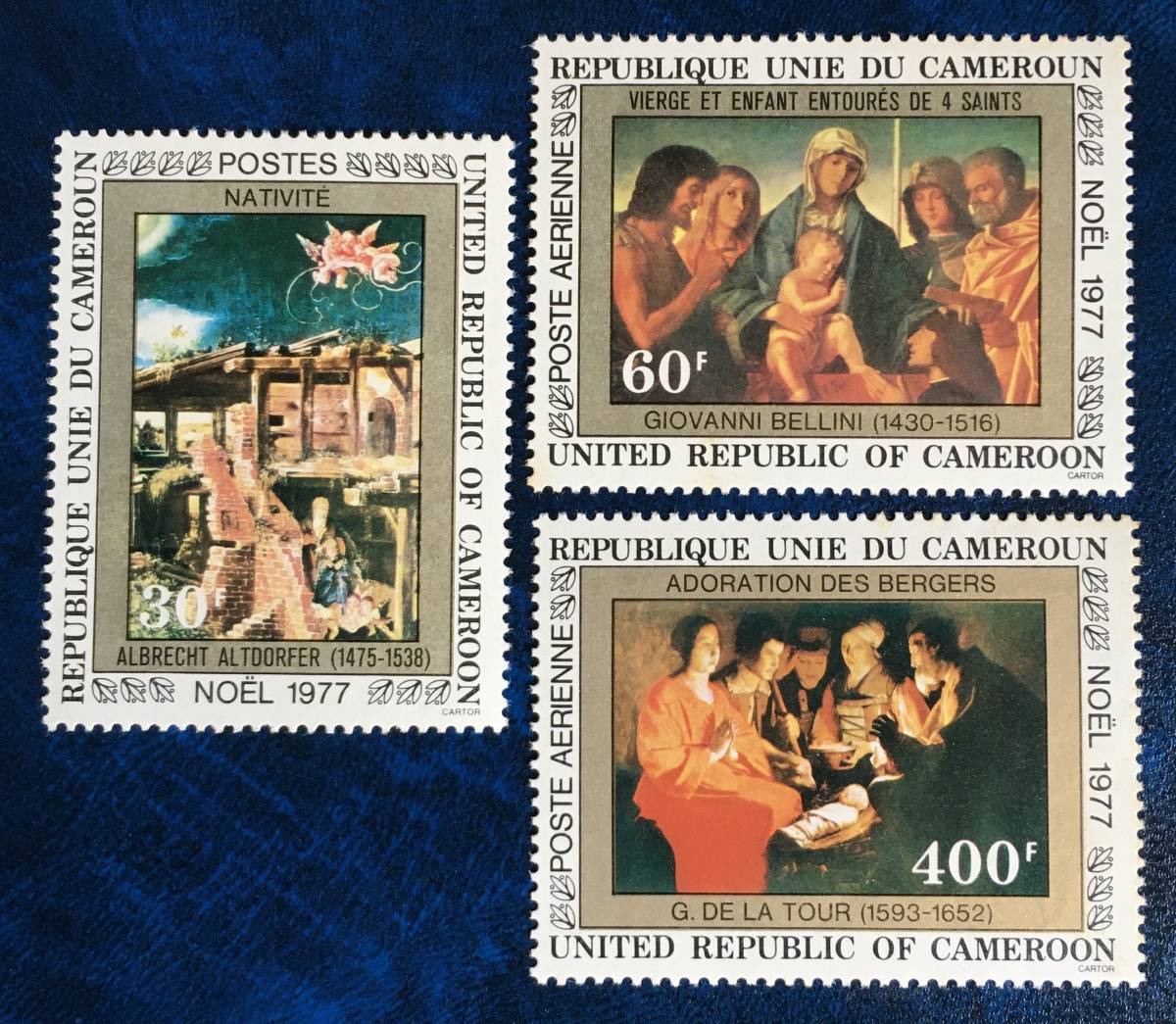 [Picture stamps] Cameroon 1977 Christmas Unused 3 types Giovanni Bellini/Georges de la Tour/Altdorfer, antique, collection, stamp, postcard, Africa