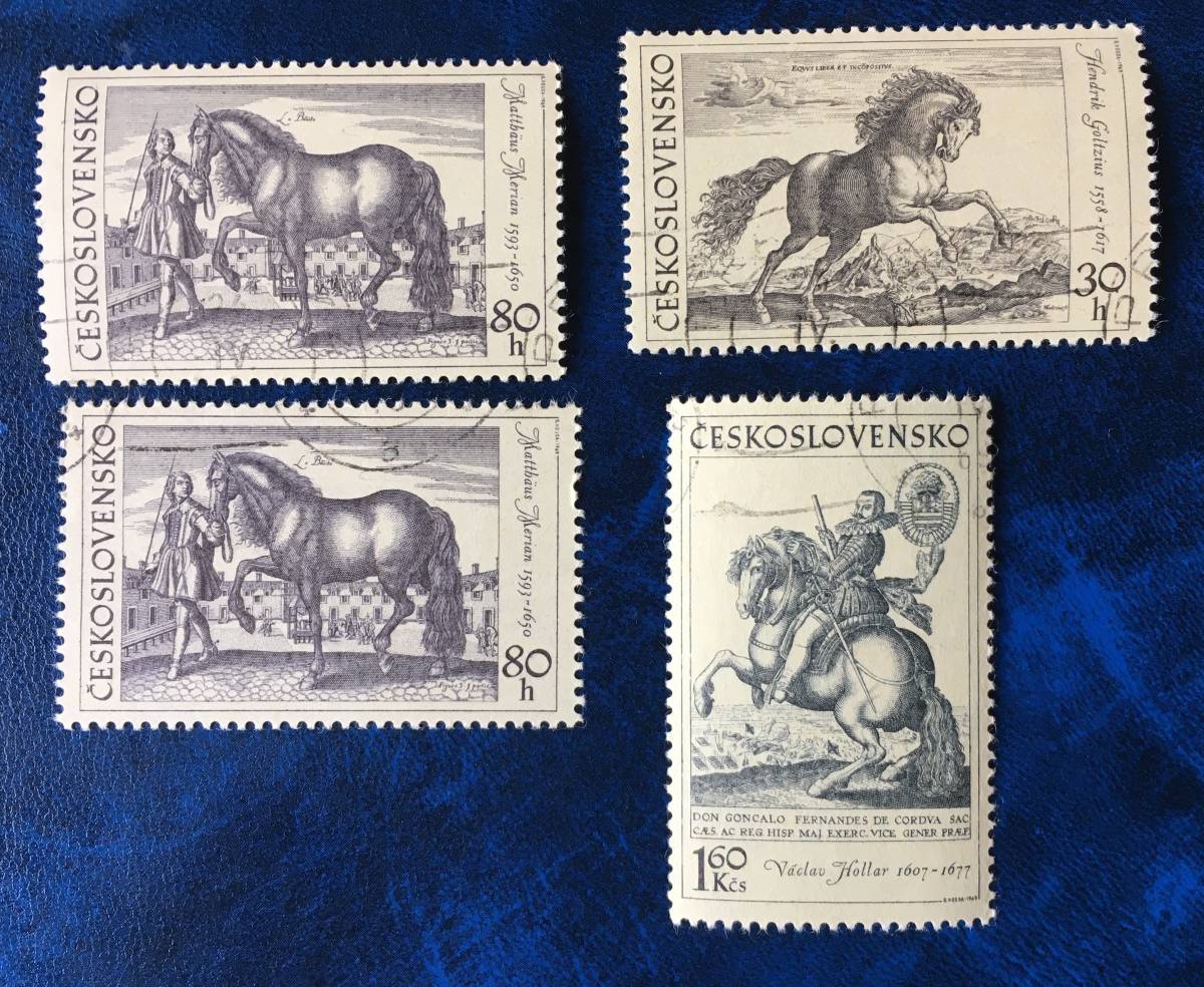 [Picture stamps] Czechoslovakia 1969 Copperplate engravings 4 types Stamped Equestrian Horse, antique, collection, stamp, postcard, Europe
