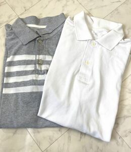 e310★メンズポロシャツ2枚セット UNIQLO×GAP ユニクロ ギャップ 白 ホワイト グレー ストライプ Lサイズ ゴルフ ウェア 春夏 トップス