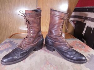 ** Vintage *2 tone Western compilation up boots tea black US12D*30cm Work boots 