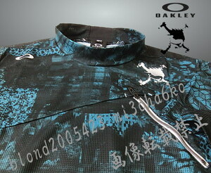 ■新品【OAKLEY GOLF】オークリーゴルフ 吸汗速乾 接触冷感クール スカル刺繍ロゴ モックネックシャツ■BK/L