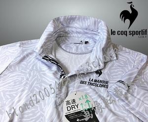 ■新品【le coq GOLF】ルコックゴルフ EXc高速DRY 吸汗速乾 高機能 総柄 ポロシャツ ■GY/LL