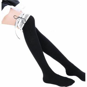  race over knee socks knee-high black white Gothic and Lolita made clothes Halloween 