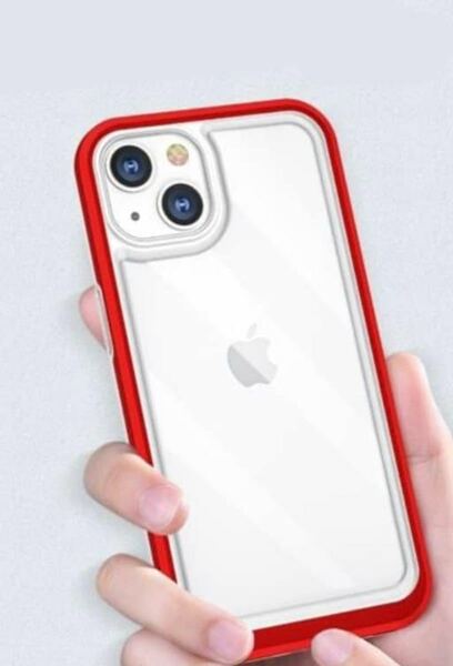 iphone13 pro用 ジャケット型クリアケース レッド 強化ガラス付き 画面クリーナー付き