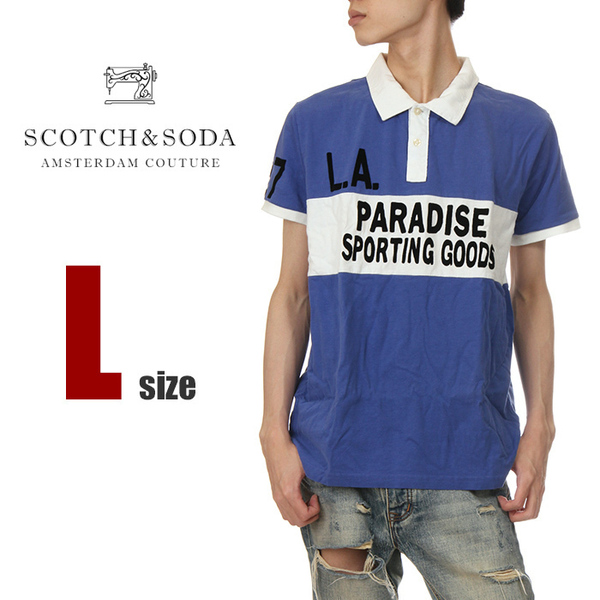 【新品】スコッチ＆ソーダ 半袖 ポロシャツ L 青 ブルー メンズ SCOTCH＆SODA ラガーシャツ 送料無料 デッドストック