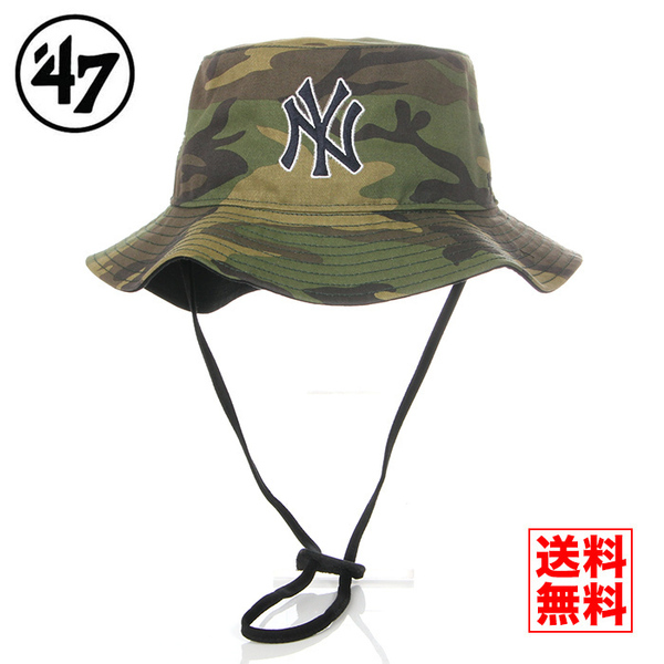 【新品】47BRAND ニューヨーク ヤンキース バケットハット 紐付き 迷彩 帽子 サファリハット バケハ メンズ レディース B-SARGE17GWF-CM