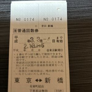 珍券！JR東海 東京駅発行「東京←→新橋」普通回数券