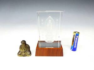 *(NS) Mini Buddhist image Akira ... mountain four 100 year memory ornament 2 piece set paperweight weight crystal 3D Laser sculpture collection interior miscellaneous goods 
