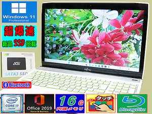 【美品・爆速 i7☆メモリ16G☆タッチパネル☆爆速新品SSD☆Win11Pro】富士通,Corei7-4702MQ,Blu-ray,Webカメラ,Wi-Fi,office2019H&B,USB3