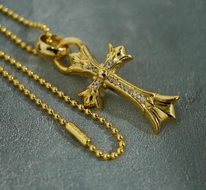 クロムハーツ★CHダブルクロスペンダントwithベイル/カスタムパヴェ/22K/ボールチェーン/インボイス/CHROME HEARTS