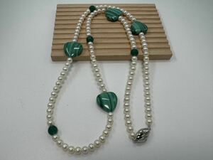 【0122】ヴィンテージ アクセサリー 淡水　本真珠 ネックレス 天然石 　SILVER 75cm 1円から
