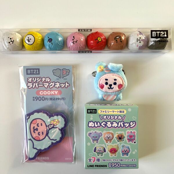 BT21 Cooky ぬいぐるみバッチ & マグネット & チョコパック 3点セット 