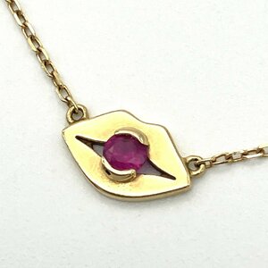 AHKAH Ahkah Kiss necklace Gold K18YG 750 ruby lip motif approximately 1.4g 37cm / 40cm adjustment possibility red stone accessory 