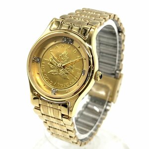 ELGIN エルジン 腕時計 メープルリーフ金貨 FINE GOLD 999.9 1/10oz SK-148-ｃ 純銀 ゴールド ダイヤモンド SS ステンレス クォーツ QZ