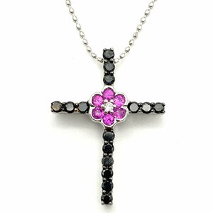 .. подлинный . прекрасный KASAHARA MASUMI Cross колье сапфир 0.10ct K18WG автор ювелирные изделия женский 