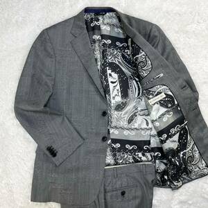 エトロ『隠れたお洒落』ETRO テーラードジャケット セットアップ サイズ56 シルク ウール ペイズリー グレー ブラック ホワイト 灰色 黒色