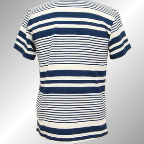 【送料185円】 Pherrow's フェローズ マルチボーダー 半袖 ポケット Tシャツ (L) ネイビー x ナチュラルの画像2