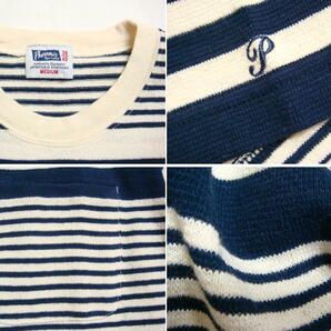 【送料185円】 Pherrow's フェローズ マルチボーダー 半袖 ポケット Tシャツ (L) ネイビー x ナチュラルの画像3