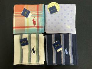 未使用＊ラルフローレン POLO RALPH LAUREN タオルハンカチ4枚 （片面ガーゼ地含む） ゆうパケット送料230円 匿名配達