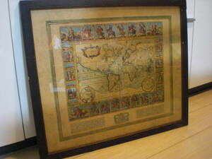 絵画　中世　世界地図　アンティーク　中古